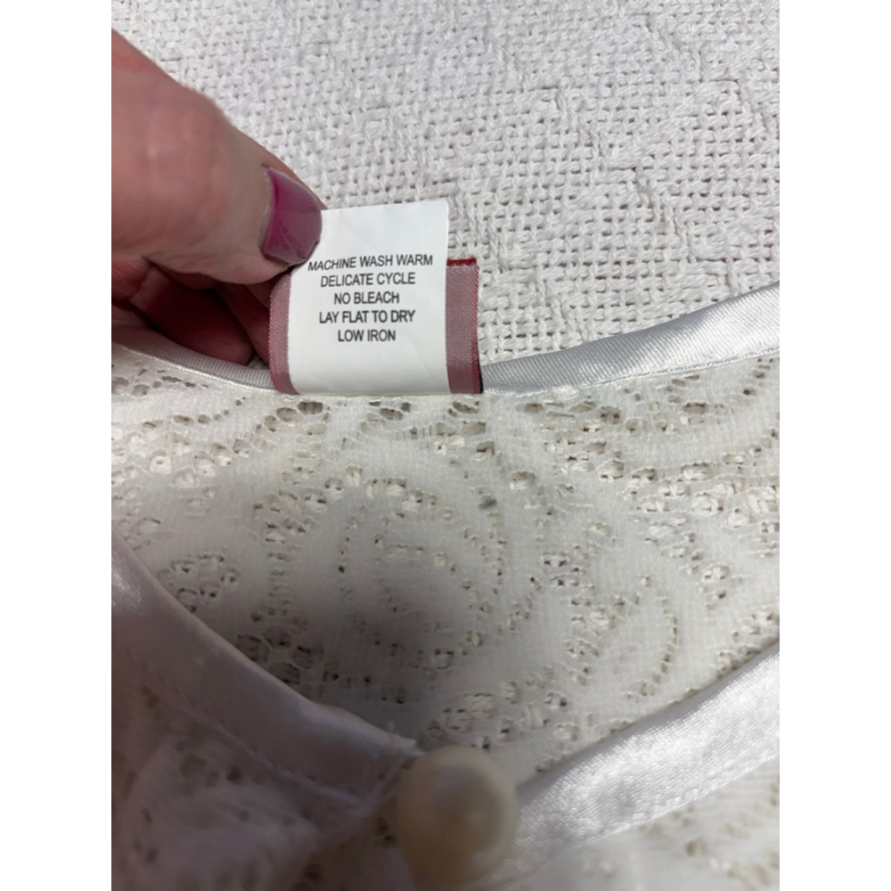 VTG 90s Tudor Court White Coquette Scalloped Lace Top Button Cardigan SZ L - Picture 4 of 8